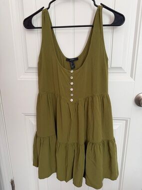 Olive Green Dress with Button Detail